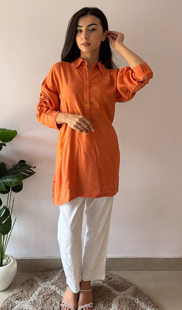 Trisha Women's Lakhnavi Handcrafted Cotton Oversized Chikankari Top - HONC0325760