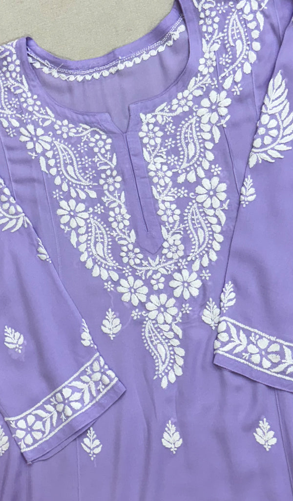 Women's Lucknowi Handcrafted Modal Cotton Chikankari Anarkali Dress - HONC0231001