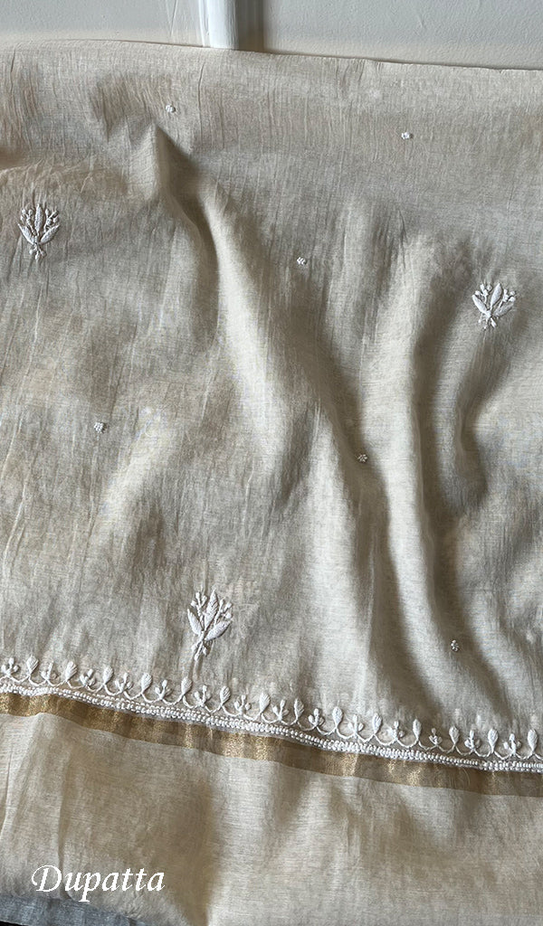 Women's Lakhnavi Handcrafted Mul Chanderi Chikankari Full Suit Material - HONC0279289