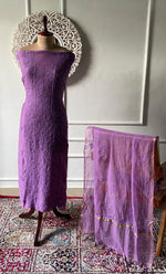 Load image into Gallery viewer, Women's Lakhnavi Handcrafted Mul Chanderi Unstitched Chikankari Full Suit Material - HONC0324495