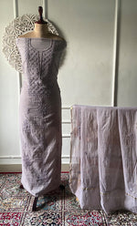 Load image into Gallery viewer, Women's Lakhnavi Handcrafted Mul Chanderi Unstitched Chikankari Full Suit Material - HONC0328112