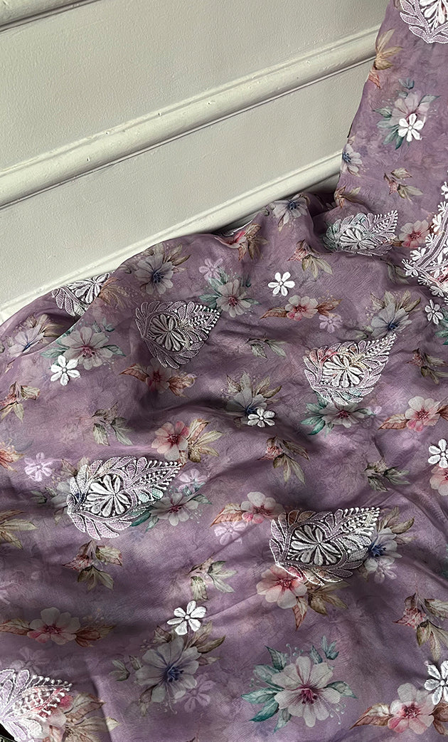 Disha Women's Lakhnavi Handcrafted Organza Chikankari Unstitched Kurti Fabric - HONC0332151