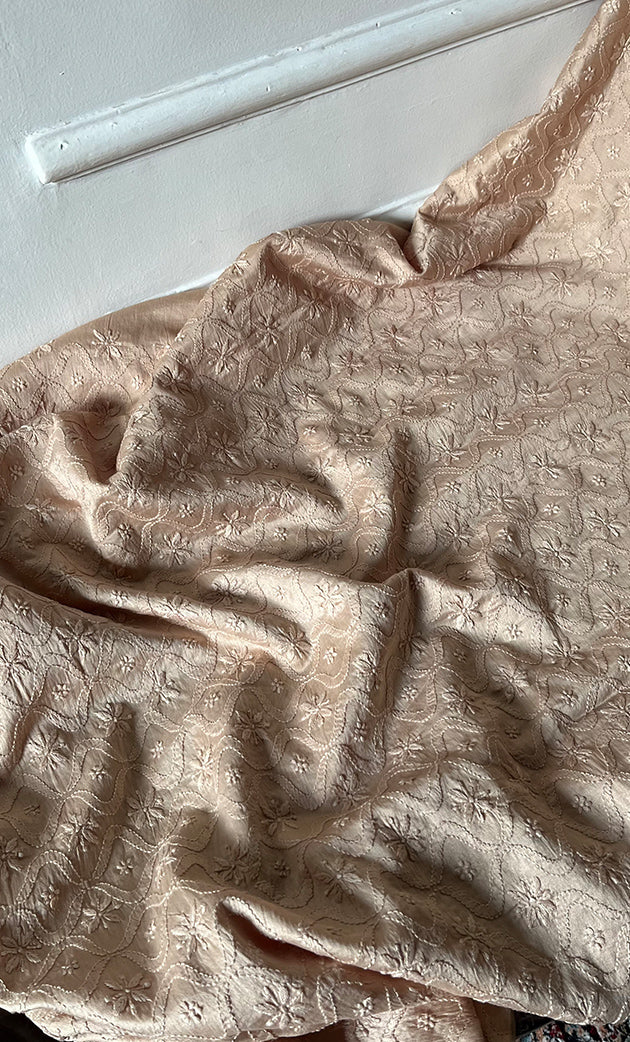 Lucknowi Handcrafted Chanderi Silk Chikankari Unstitched Men's Kurta Fabric - HONC0306347