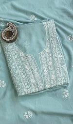 Load image into Gallery viewer, Women&#39;s Lakhnavi Handcrafted Pure Silk Georgette Chikankari Kurta And Dupatta Set - HONC0174131
