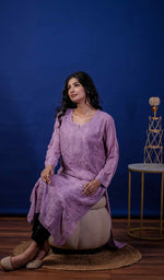 Load image into Gallery viewer, Women&#39;s Lakhnavi Handcrafted Viscose Georgette Chikankari Kurti - HONC0200203

