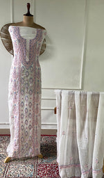 Load image into Gallery viewer, Women's Lakhnavi Handcrafted Mul Chanderi Unstitched Kurta And Dupatta Set - HONC0365504