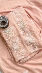 Load image into Gallery viewer, Women&#39;s Lakhnavi Handcrafted Pure Silk Georgette Chikankari Kurta And Dupatta Set - HONC0166869
