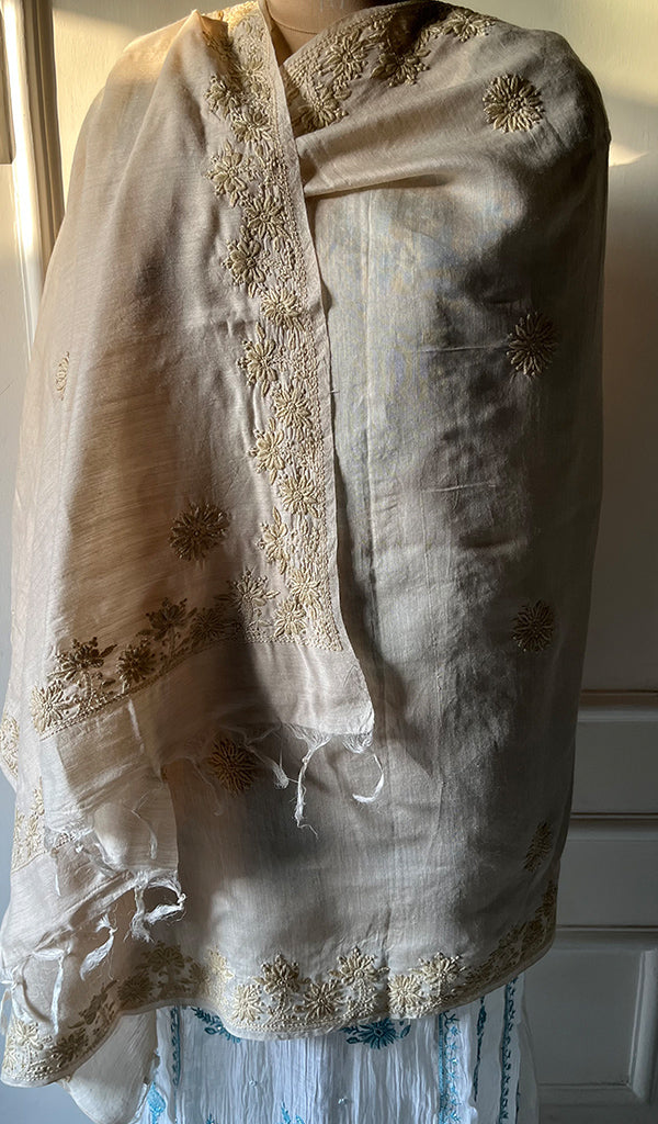 Women's Lakhnavi Handcrafted  Munga Silk Chikankari Dupatta - HONC0180051