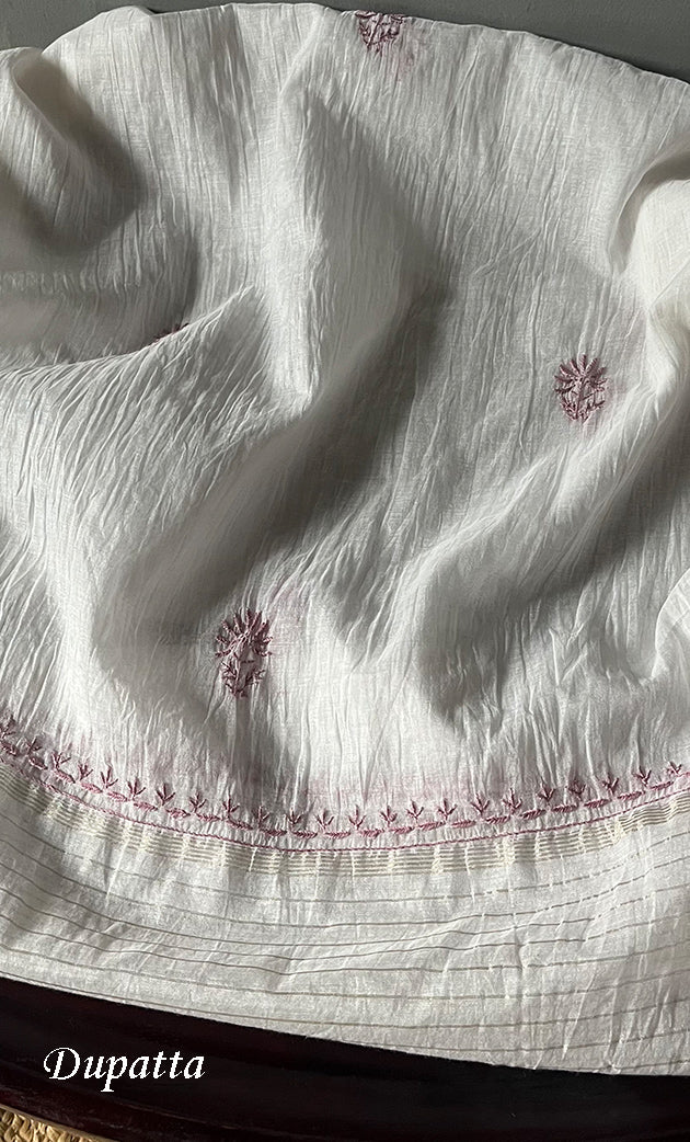 Women's Lakhnavi Handcrafted Mul Chanderi Semi - Stitched Kurta And Dupatta Set - HONC0274489