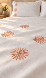 Lakhnavi Handcrafted Cotton Chikankari Bedsheet Set - HONC0379438