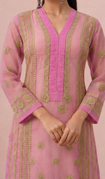 Gul Women's Lakhnavi Handcrafted Organza Chikankari Anarkali Dress- HONC040020