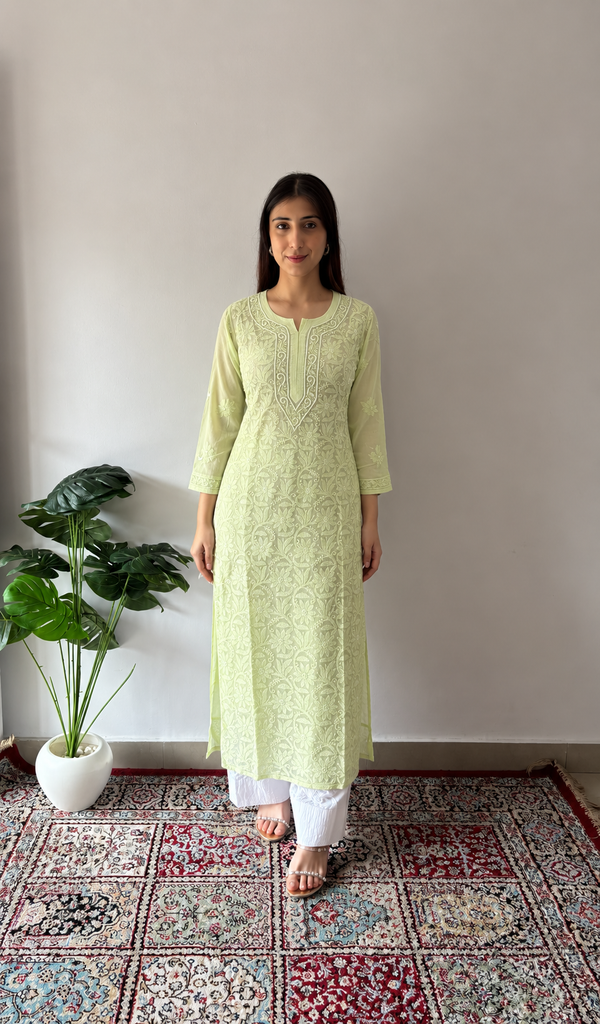 Women's Lakhnavi Handcrafted Viscose Georgette Chikankari Kurti - HONC0181646