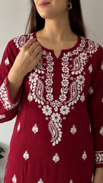Women's Lucknowi Handcrafted Modal Cotton Chikankari Anarkali Dress - HONC0231085