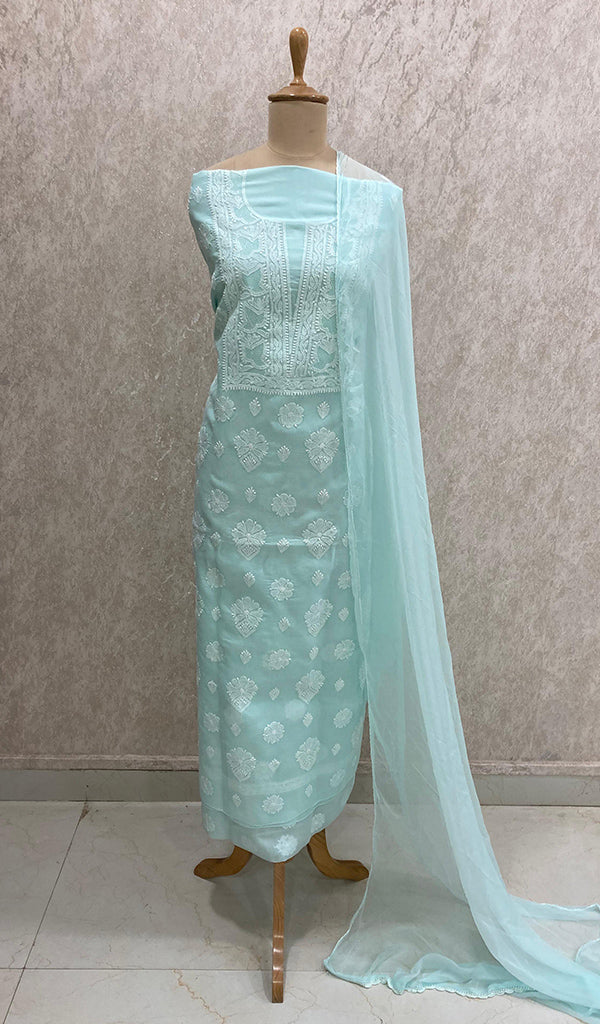 Miral Women's Lakhnavi Handcrafted Cotton Chikankari Suit Material - HONC0291822