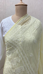 Load image into Gallery viewer, Women&#39;s Lakhnavi Handcrafted Light Yellow Faux-Georgette Chikankari Dupatta - NC061845