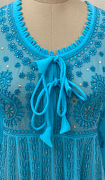 将图像加载到图库查看器中， Women&#39;s Lakhnavi Handcrafted Turquoise Faux-Georgette Chikankari Anarkali Dress - NC0852
