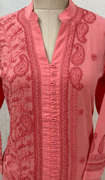 将图像加载到图库查看器中， Women&#39;s Lucknowi Handcrafted Pink Cotton Chikankari Kurti - NC068824
