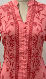 将图像加载到图库查看器中， Women&#39;s Lakhnavi Handcrafted Pink Cotton Chikankari Kurti - NC068834
