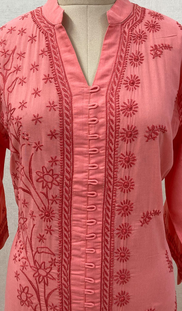 Women's Lucknowi Handcrafted Pink Cotton Chikankari Kurti - NC068837