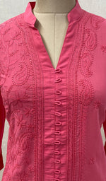 Load image into Gallery viewer, Lakhnavi Handcrafted Coral Pink Cotton Chikankari Kurti - NC068847