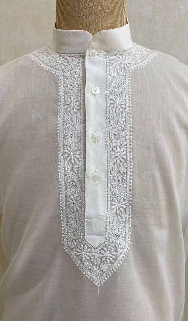 Men's Lucknowi Handcrafted Cotton Chikankari Kurta - NC069929