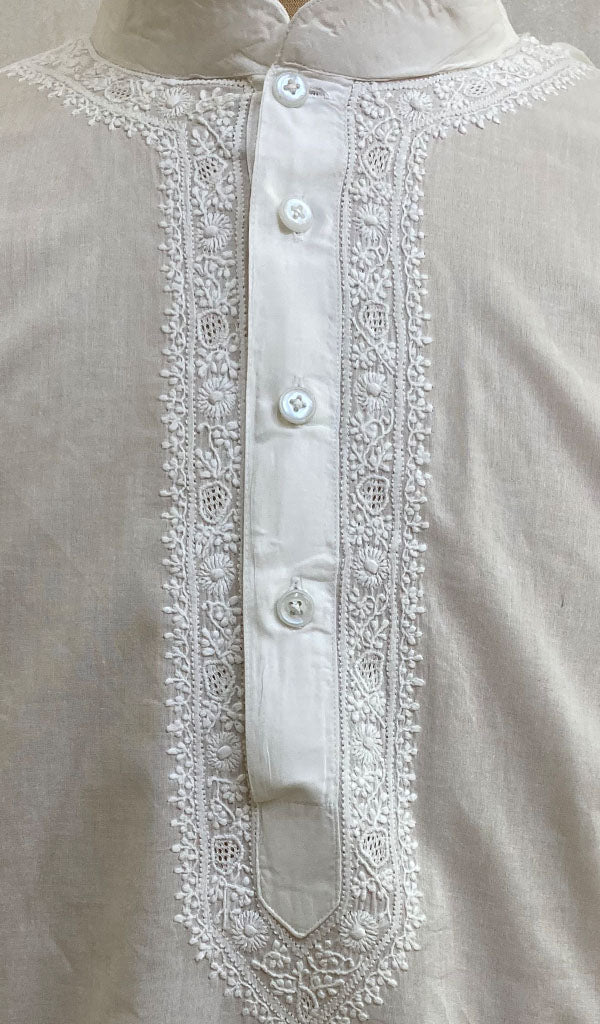 Men's Lucknowi Handcrafted Cotton Chikankari Kurta - NC069912