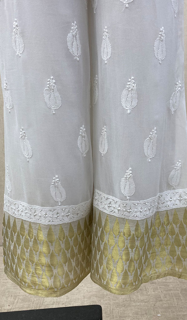 Women's Lucknowi Handcrafted Viscose Georgette Chikankari Palazzo - NC017084