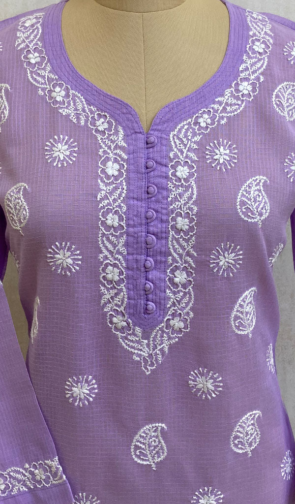 Women's Lucknowi Handcrafted Purple Kota Doria Chikankari Kurti - NC071913