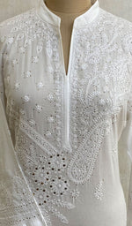 Load image into Gallery viewer, Women&#39;s Lakhnavi Handcrafted White Cotton Chikankari Kurti - NC071267