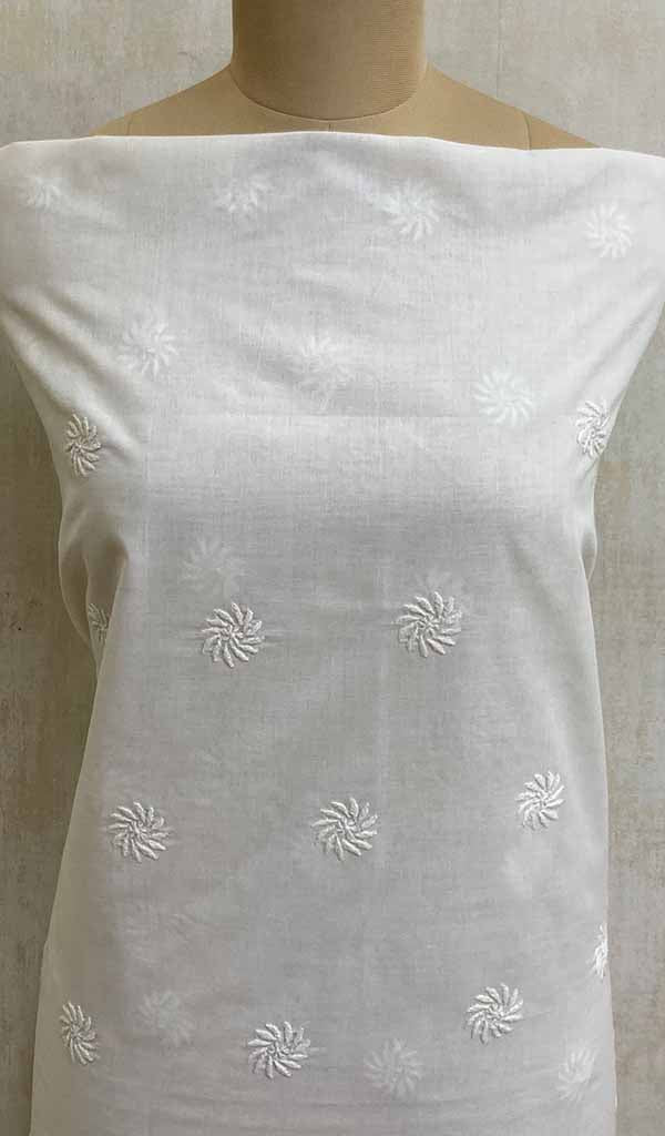 Women's Lakhnavi Handcrafted White Cotton Chikankari Unstitched Kurti Fabric - NC074568