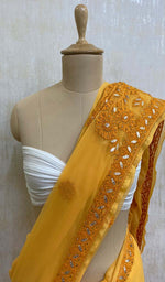 Load image into Gallery viewer, Women&#39;s Lucknowi Handcrafted Mustard Yellow Faux-Georgette Chikankari Saree - NC075614