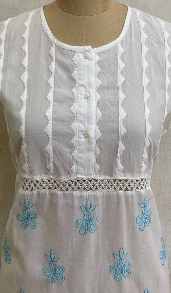 Women's Lucknowi Handcrafted White Cotton Chikankari Top - NC075680