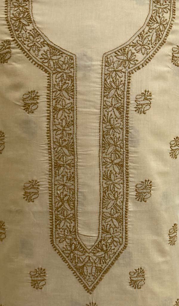 Lucknowi Handcrafted Cotton Chikankari Unstitched Men's Kurta Fabric - NC076708