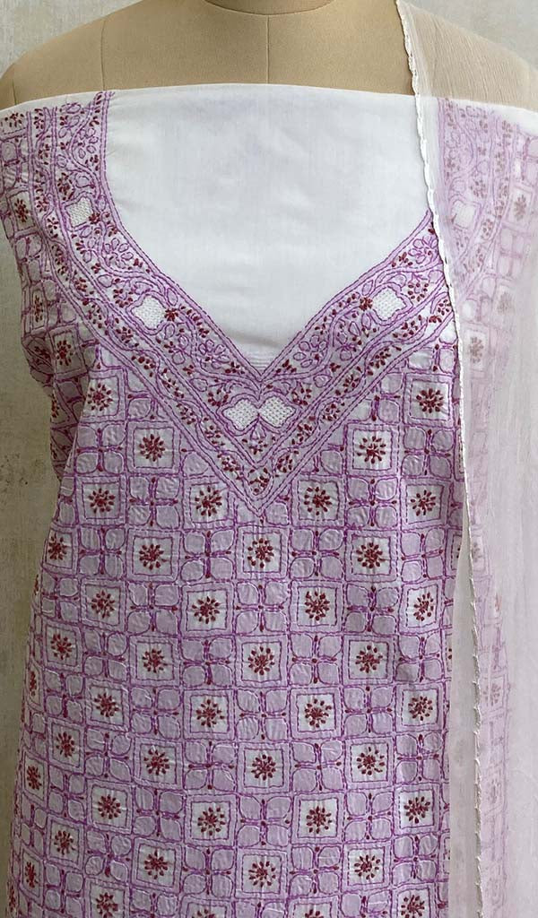 Women's Lucknowi Handcrafted Cotton Chikankari Suit Material- NC076763
