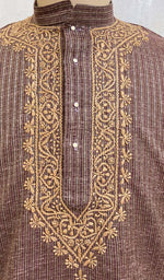 将图像加载到图库查看器中， Men&#39;s Lucknowi Handcrafted Cotton Chikankari Kurta - HONC0437
