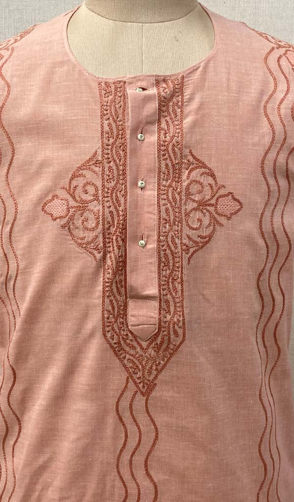 Men's Lucknowi Handcrafted Cotton Chikankari Kurta - HONC0424
