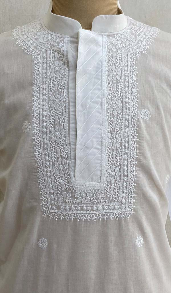 Men's Lucknowi Handcrafted Cotton Chikankari Kurta - HONC0428