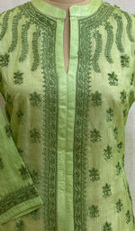 Load image into Gallery viewer, Women&#39;s Lakhnavi Handcrafted Light Green Tussar Silk Chikankari Top - HONC03074