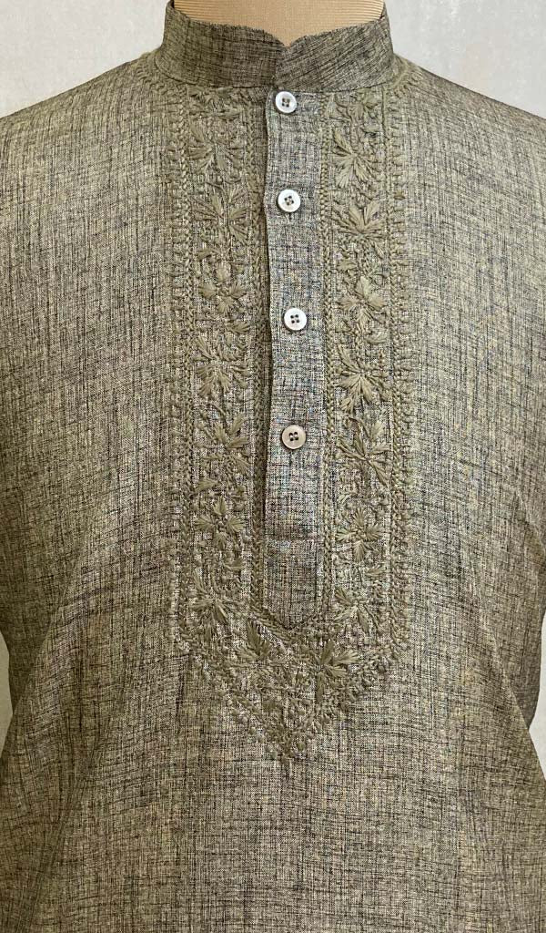 Men's Lucknowi Handcrafted Khadi Cotton Chikankari Kurta - HONC011576