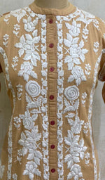 Load image into Gallery viewer, Women&#39;s Lakhnavi Handcrafted Beige Linen Cotton Chikankari Kurti - HONC011138
