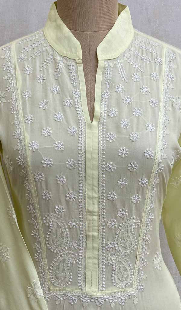 Lakhnavi Handcrafted Lemon Modal Cotton Chikankari Kurti - HONC011813