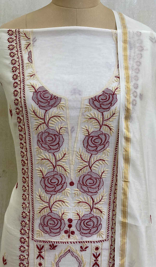 Women's Lucknowi Handcrafted Chanderi Silk Chikankari Kurta Dupatta Fabric - HONC020964