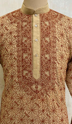 将图像加载到图库查看器中， Men&#39;s Lucknowi Handcrafted Cotton Chikankari Kurta - HONC021703
