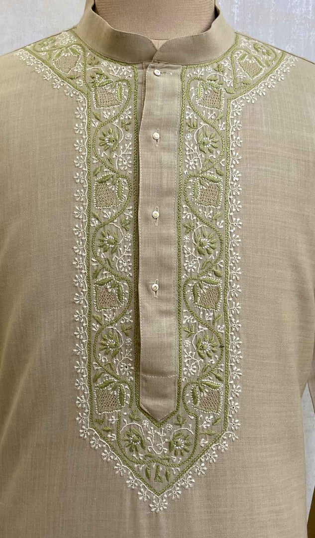 Men's Lucknowi Handcrafted Cotton Chikankari Kurta - HONC021660