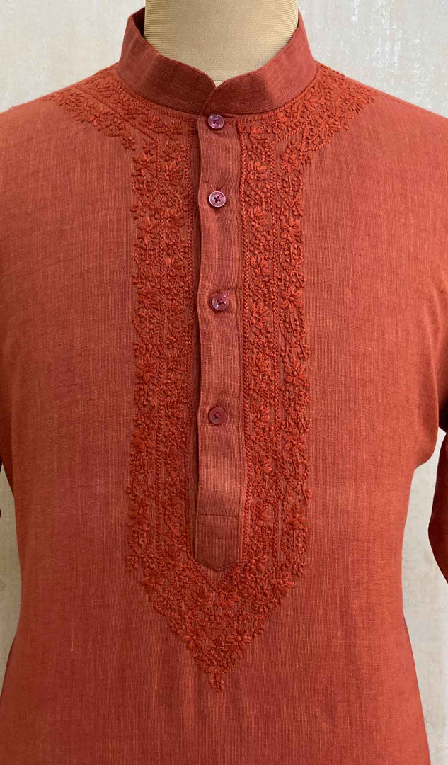 Men's Lucknowi Handcrafted Cotton Chikankari Kurta - HONC021774