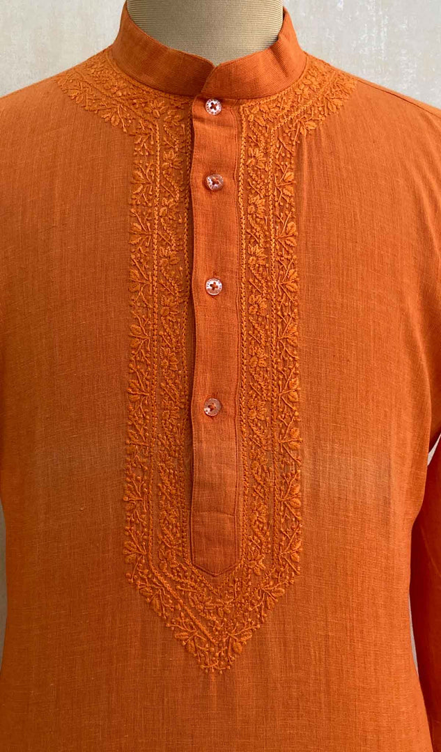 Men's Lucknowi Handcrafted Cotton Chikankari Kurta - HONC021823