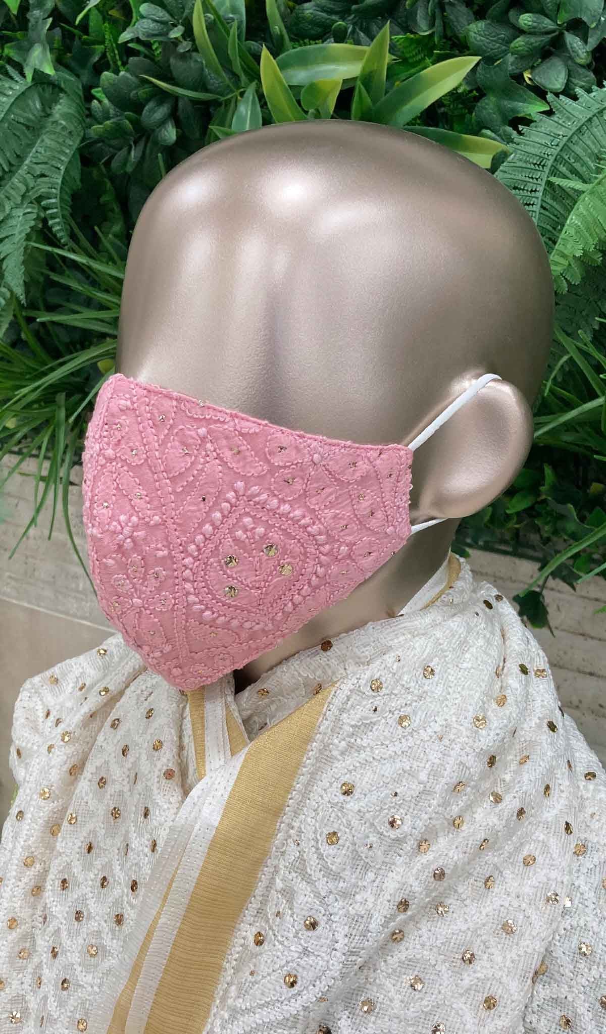 Lucknowi Handcrafted Chikankari Mask - NC0M502