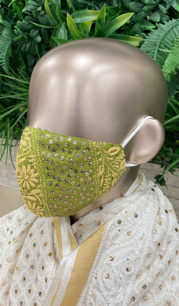 Lucknowi 手工制作的 Chikankari 面具 - NC0M505