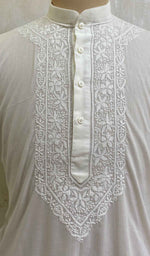 将图像加载到图库查看器中， Men&#39;s Lucknowi Handcrafted Cotton Chikankari Kurta - HONC021628
