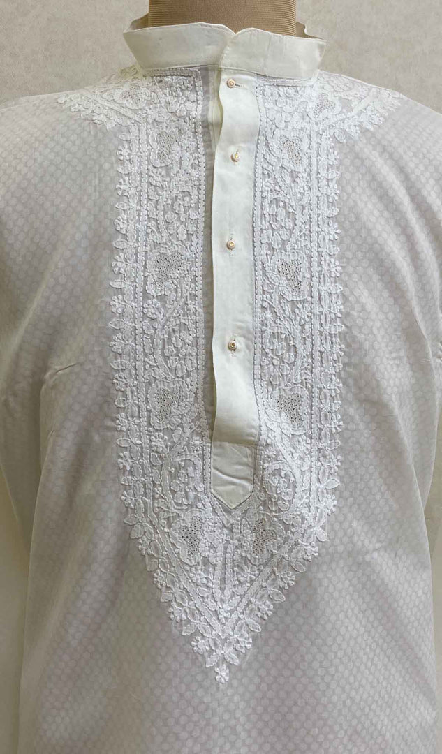 Men's Lucknowi Handcrafted Cotton Chikankari Kurta - HONC021584
